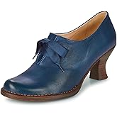 Dystralix Women Blue Kitten Heel Oxford Loafers Round Toe Lace UP Oxford Pumps Slip On Bow Loafer Pumps 2 inch Stacked Chunky Heel Dress Shoes Vintage Oxford Heels Office Navy Blue 9 M US