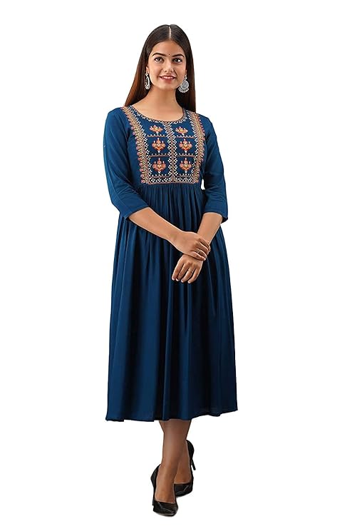 Women's Rayon Anarkali Kurta, Embroidered Anarkali Kurti for Girls