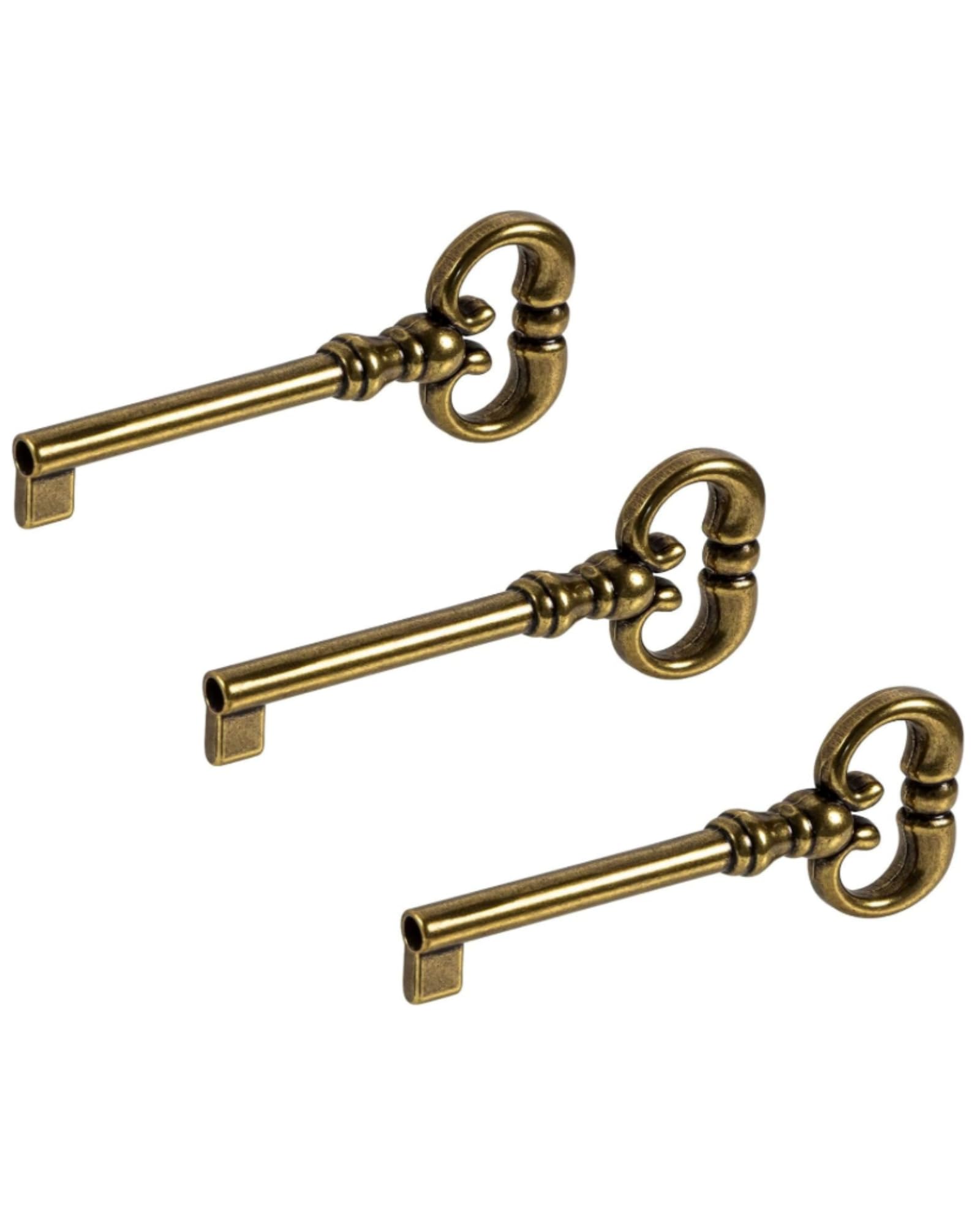Gedotec Bearded Cabinet Key for Furniture Lock | Replacement Key Decoration Antique Look - H2145 | 38 mm | Brass Brown Burnished (3X Mozart) | Furniture Lock Vintage