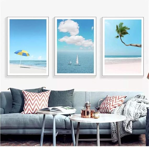 HTBYTXZ Imagen de Paisaje de Playa Tropical océano Azul Palmera Cartel