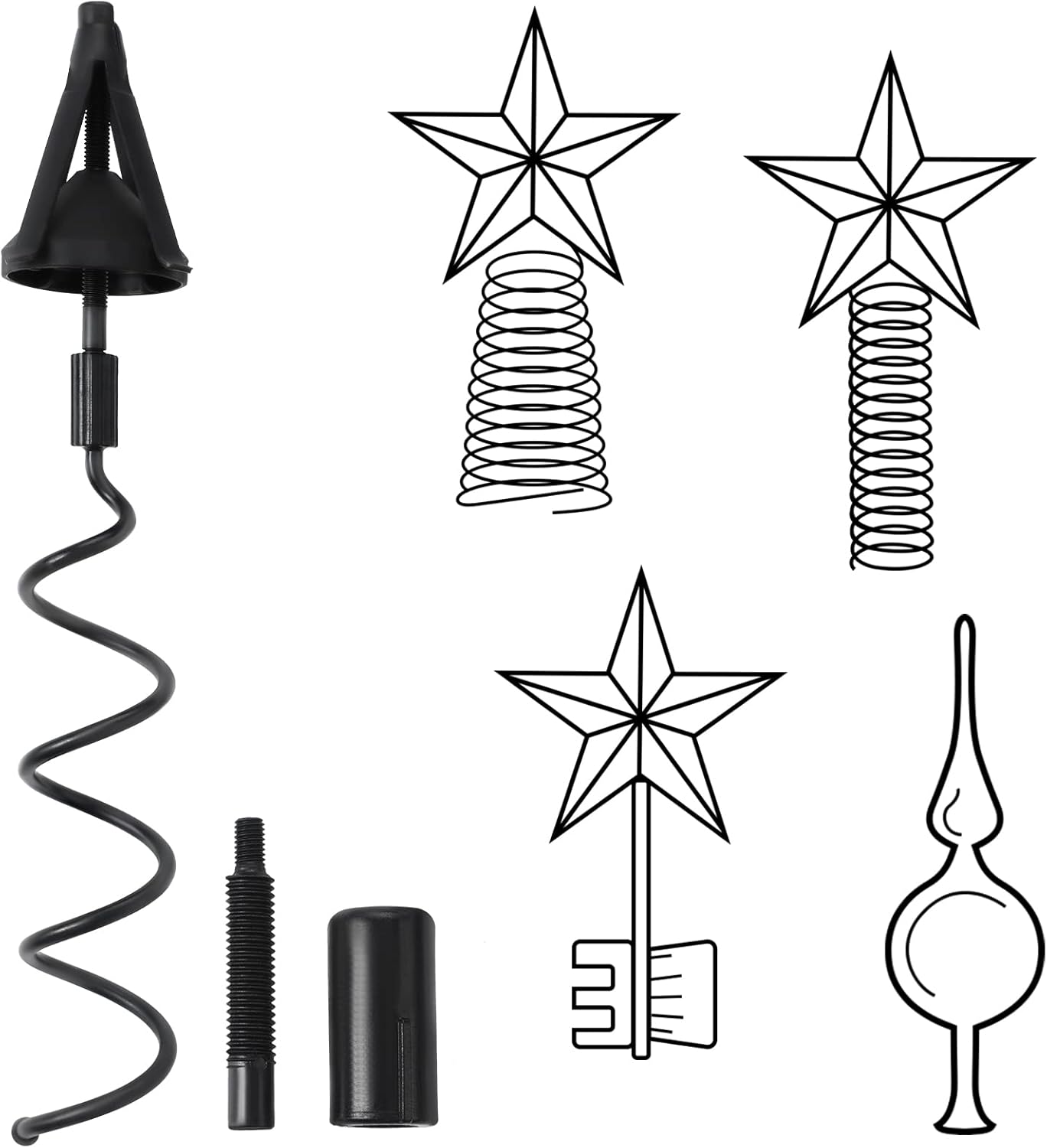 Tree Toppers - Christmas Tree Topper Holder Twist on Universal Tree Topper Stabilizer Floral Christmas Tree Topper Adapter Plastic Tree Topper Holder Support Spiral Tree Topper with Adjustable Attachment (Black)