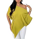 SHENHE Women's Off Shoulder Dolman Sleeve Blouses Casual Asymmetrical Hem Loose Flowy Tops