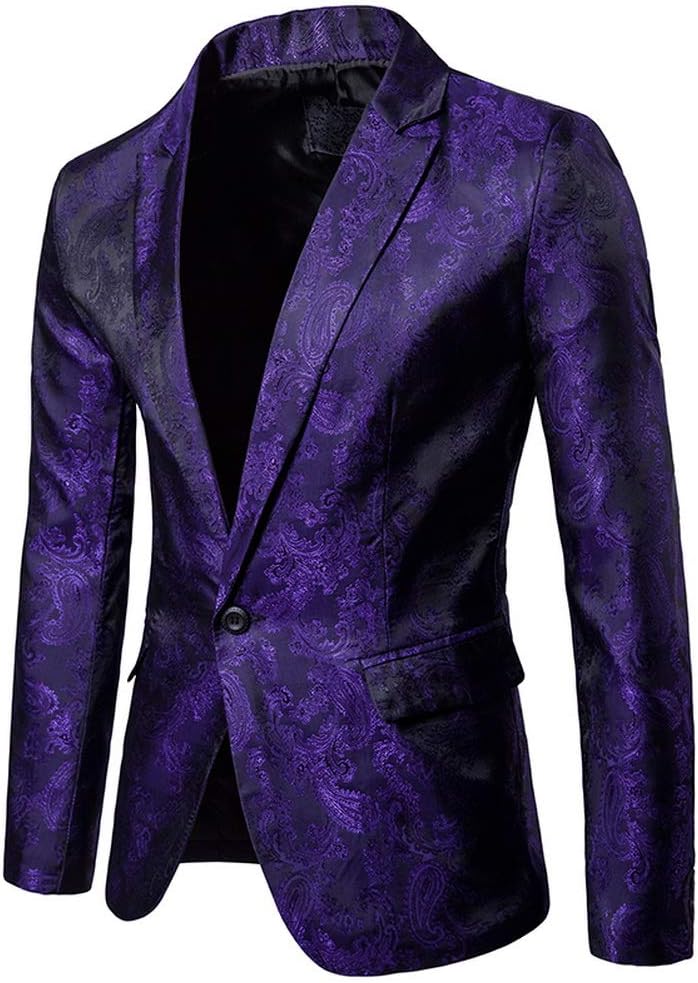 ROBOMen Blazer Suit Jacket One Button Slim Fit Casual Coat Wedding Party Tuxedo Purple