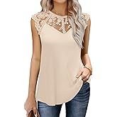 MIHOLL Women's Sleeveless Tops Lace Floral Casual Loose Blouses Tank Shirts