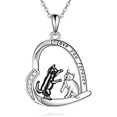 TIGER RIDER VONALA Cat Necklace 925 Sterling Silver Animal Heart Pendant Black White Two Cat Jewelry for Women