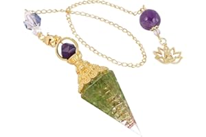 SUNYIK Handmade Chip Stones Orgone Pendulum for Dowsing Reiki, Natural Healing Crystal Point Pendulum with Chain 11”