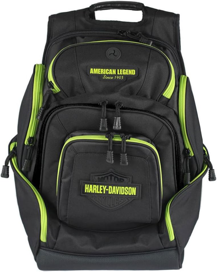 Harley-Davidson Sculpted Bar & Shield Lime Deluxe Backpack, Black BP2000S-LIMBLK
