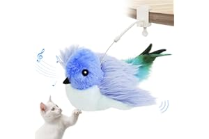 Migipaws Interactive Flapping Bird Cat Toys with Rod, clamp, Elastic String and Catnip, Automatic Chirping Toys for Indoor Cats to Chase, Hanging Feathers for Kitten to Self Play,Rechargeable(Blue)