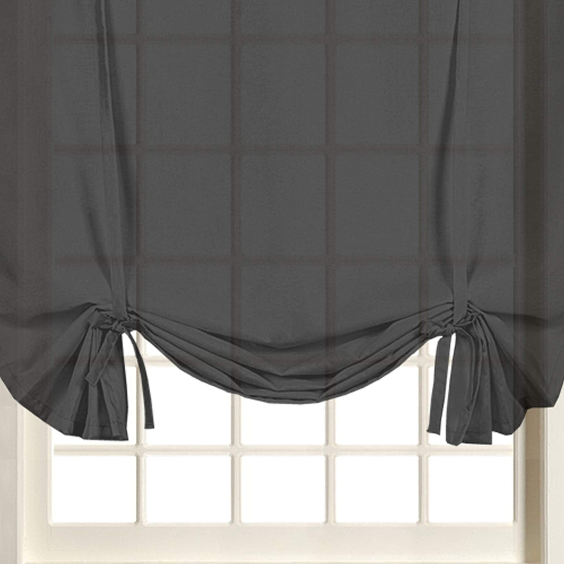 Textile House Voile Plain Tie Blind Net Curtain Panels 59" Wide x 54" Drop (Black)