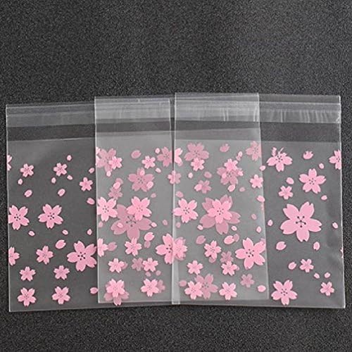 50 Pcs/Lot Cherry Blossom Cookies Biscuit Gift Bags Self-Adhesive Food-Safe Bake Packaging Plastic Bags Wedding Party Supplies