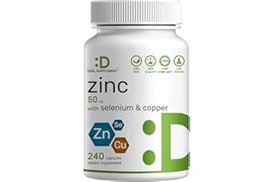 Deal Supplement Zinc 50mg with Selenium + Copper, 240 Capsules, 8 Month Supply, 3 in 1 Mineral Formula, Zinc Picolinate Complex Supplement, Supports Healthy Immune System for Adults and Kids
