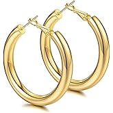 BMMYE 925 Sterling Silver Post Chunky Gold Hoop Earrings, 14K Gold Plated Earrings for Women Lightweight Hollow Tube 25mm-70mm