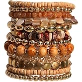 DATOA 12Pcs Boho Beaded Stretch Bracelets Set for Women Brown Stackable Elastic Bracelet Summer Beach Vacation Jewelry