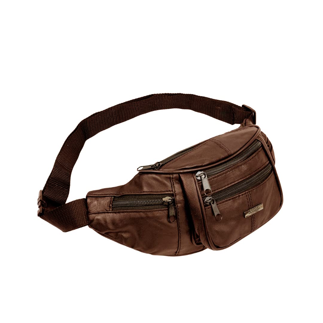 Woodland Leather Genuine Leather Bum Bag, Waterproof Belt Bag and Bumbags for Women and Men Waist Bag as Travel Holiday Money Belt, Dog Walking Fashion Bum Bag and Running Fanny Pack, Brown 1