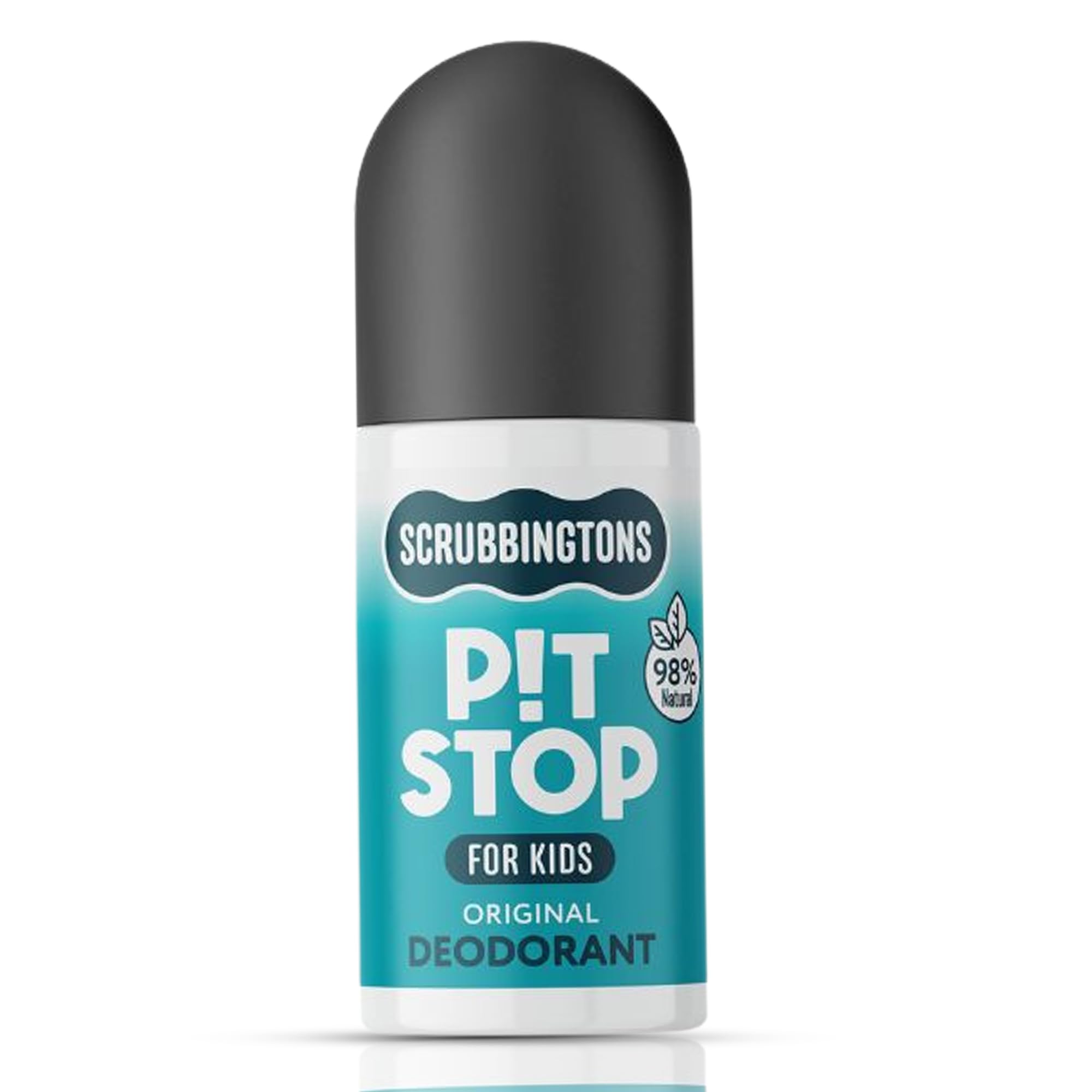 Scrubbingtons Pit Stop Kids Deodorant Natural Roll On For Children, Teens. Made in UK, 98% Natural Ingredients For Sensitive Skin. Paediatrician approved, Aluminium & Alcohol Free, Original, 75ml