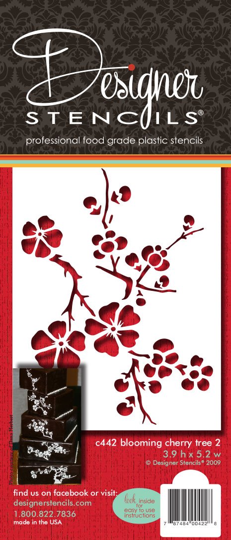 designer stencils C442 Blooming Cherry Tree Tier 2 Cake Stencil, Beige/semi-transparent