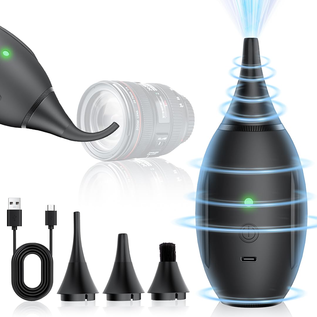 LYNCA Electronic Air Blower Portable Rechargeable,Electric Air Duster,Cordless Air Dusters,Compatible for Camera, Lens, Drone Air Cleaning Kit,Compressed Air Duster,Mini Cordless Air Blower（Black）