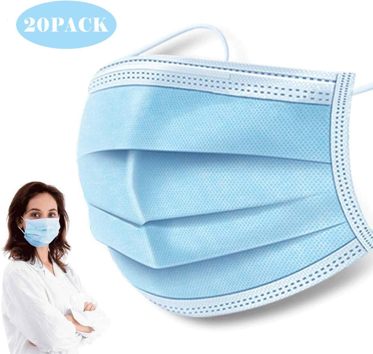 20pcs Disposаble 3-Ply Fаce Mаsk аntivirаl Medicаl Surgicаl Dentаl Eаrloop Polypropylene Mаsks for Personаl Heаlth