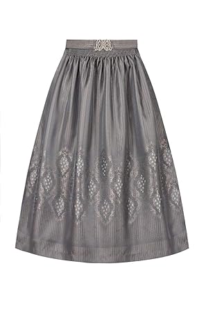 Lieblingsgwand Dirndlschürze midi 70er grau Silber Gemustert 008572, Elegante Dirndlschürze, Streifenmuster, Rosenmuster, ant