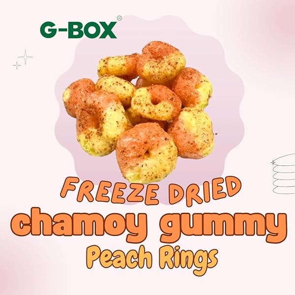 G-BOX FREEZE DRIED PEACH RINGS, TIKTOK TREND ITEMS, FREEZE DRIED CANDY, SPICY MEXICAN CANDY DELIGHTFUL CRUNCHY FRUITY FLAVORFUL BURST, AIR-TIGHT SEALED IN A CONTAINER (CHAMOY CANDY)