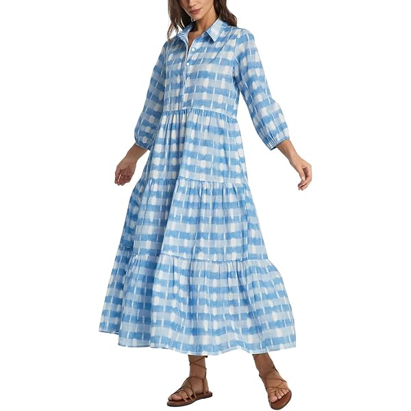 Linen Dress 3/4 Sleeve Women's Boho Maxi Dress - 3/4 Sleeve Cotton Linen  Long Dress For Summer, Casual Beach Vacation, Elegant & Flowy Cotton Maxi  Dress
