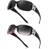 FIMILU 2 Pack Polarized Sunglasses for Women Wrap Around Glasses Trendy Butterfly Decor Fashion Accessories UV400 Protection