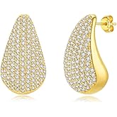 Miss Glorael Cubic Zirconia Teardrop Earrings for Women, 14K Gold Plated with S925 Silver Posts, Hypoallergenic Dangle Jewelry for Bride, Bridesmaid, or Gift