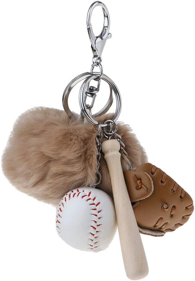 2PCS Mini Baseball Ball+Bat+Glove Pendant Sport Keyring Keychain Kids Gifts