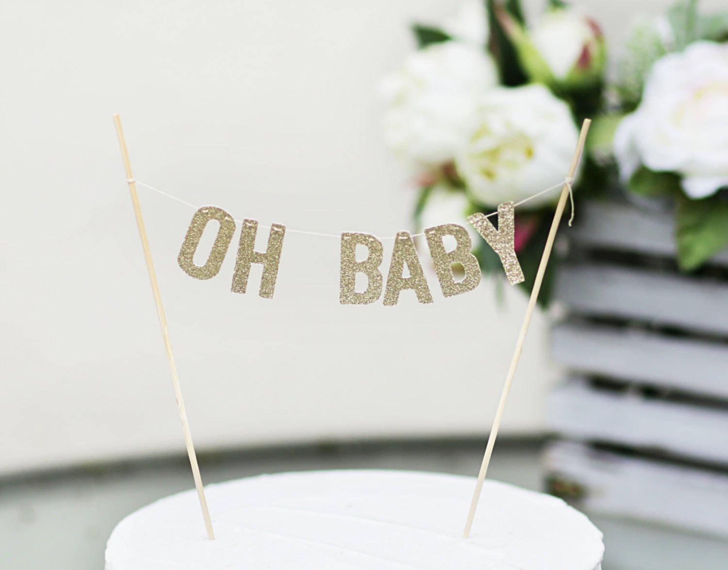 oh baby Cake Toppers, Glitter cake topper, Personalized
