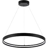 SUNMOO Modern Black LED 1-Ring Dimmable Hanging Pendant Chandelier | Contemporary Pendant Light, 6000K, Ideal for Living Room, Kitchen Island, Dining Room, Foyer, Office & Entryway