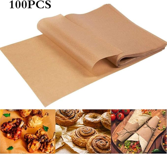 INHEMI 100 pcs Unbleached Parchment Paper, Precut Parchment Greaseproof