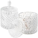 2 Pack Qtip Holder Thick Glass Apothecary Jars with Lid for Bathroom Decor Storage Organizer for Cotton Swabs, Balls, Pads, Floss Picks, Candy, Jewelry, Clear