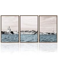 3 Piece Framed Canvas Wall Art Beautiful Ocean View Next to a City Canvas Prints Home Artwork Decoration for Living Room,Bedroom - 16