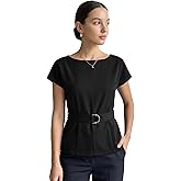 Allegra K Cap Sleeve Dressy Top for Women's Boat Neck Office Work Belted Peplum Tops