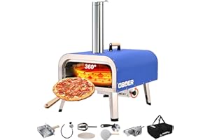 Glonerle 13” Multi-Fuel Outdoor Pizza Oven, Gas Propane & Wood Fired Pizza Maker with 360° Rotating Stone, Portable Stainless Steel Wood Pellet Pizza Oven with Carry Bag