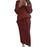 utcoco Womens Sweater Sets Winter Chunky Cable Knit 2 Piece Outfits Sweater Skirt Set