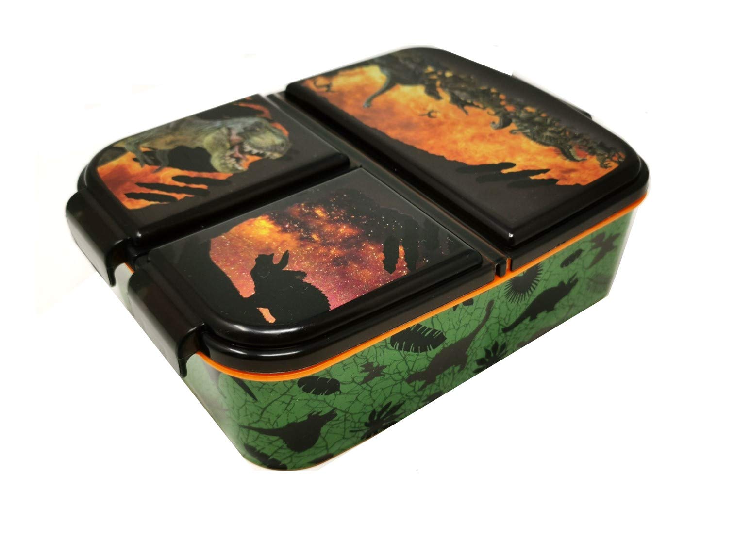 Theonoi Children's Lunchbox, Sandwich Box with Compartments and Dividers, Nursery Lunchbox Made of BPA-Free Plastic - Dino