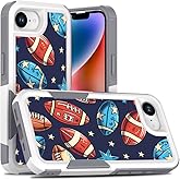 Candykisscase Case for iPhone 16E, Unique Sports Design Shock-Absorption Hard PC and Inner Silicone Hybrid Dual Layer Armor Defender Case for iPhone 16E (American Football) White