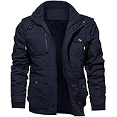 TACVASEN Men's Winter Jacket Cotton Military Jackets Fleece Lined Thick Work Warm Cargo Coats with Hooded