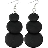 Wooden Boho Drop Dangle Earrings for Women Circle Beautiful Hoop Earrings Brown Black