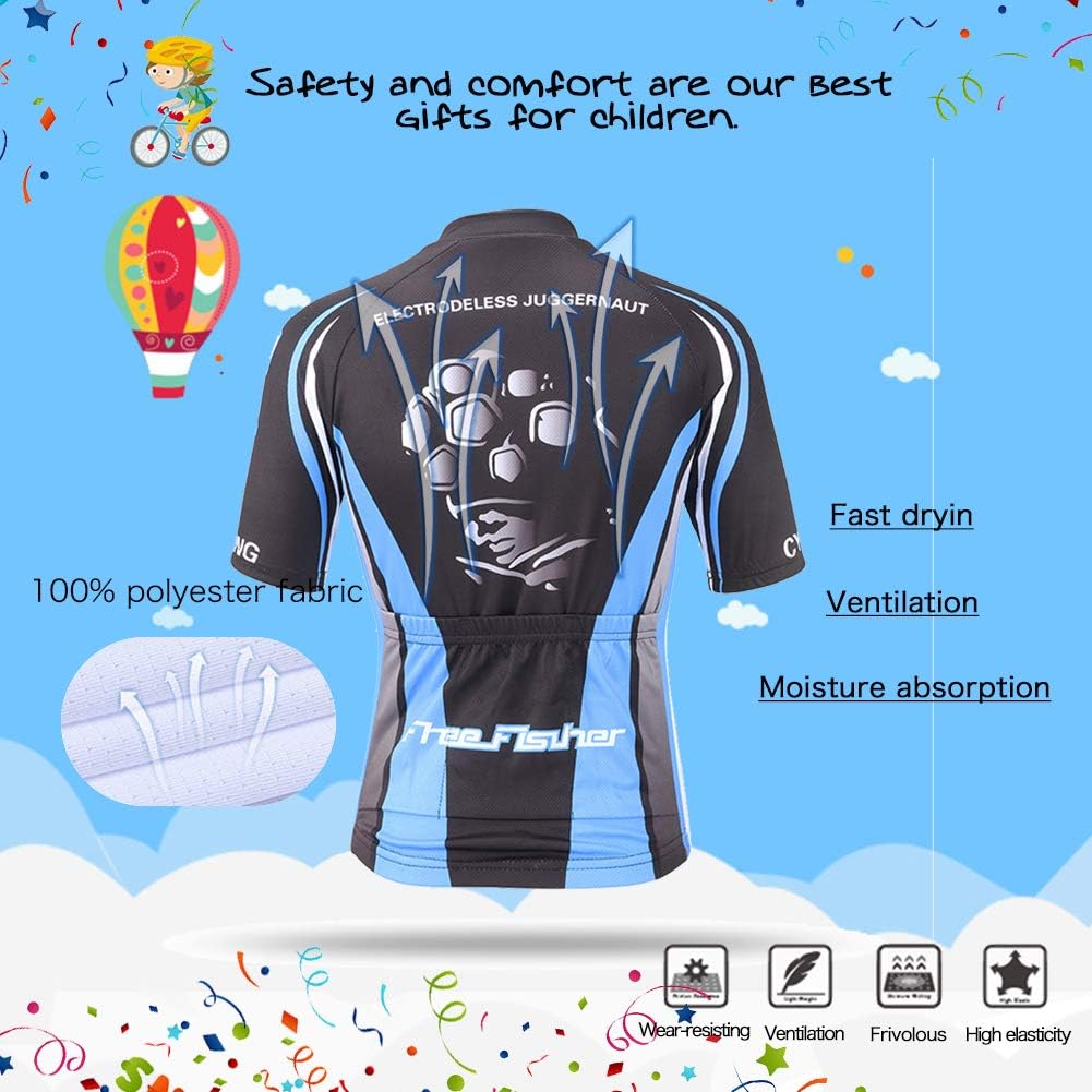 FREE FISHER Cycling Jersey Kids, Short Sleeve Cartoon Road Mountain Bike Jersey Set/Top/Short for Girls Boys Breathable : Clothing