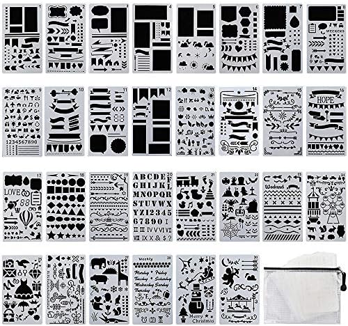 STUHAD 30pcs 4" x 7" Plastic Stencils DIY Drawing Template Journal Stencils with 1 Storage Bag for Diary, Notebook, DIY Scrapbook