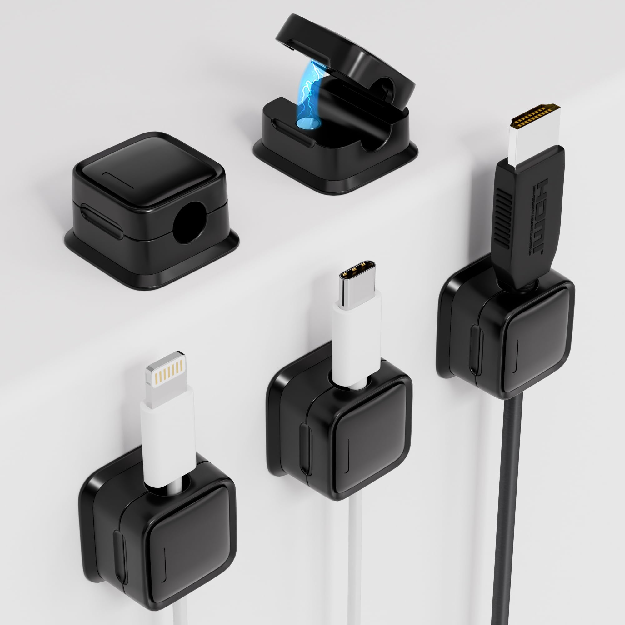 5 Pack Magnetic Cord Organizer Holder,Strong Adhesive Desk Cable Management Easy Open,Organize Phone Charging Cords Wire Holder Organizer Neatly for Home,Office,Car,Desk,Nightstand - Black