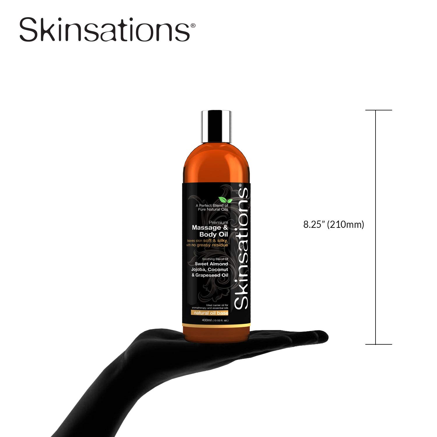 Skinsations - Natural Massage & Body Oil - Unscented 16oz | Relaxing, Sore Muscle Aromatherapy, Edible Sweet Almond Blend with Fractionated Coconut, Grapeseed, Jojoba Oils, Soothes Dry, Sensitive Skin: Health & Personal Care