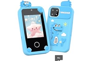 Mafiti Kids Smart Phone Toy for Girls & Boys, 2.8" Touchscreen, Toddler Learning Play Toy with Dual Lens, 1000mAh Battery, Birthday & Xmas Gift for 3-10 Year Olds, Dinosaur Phone, Blue