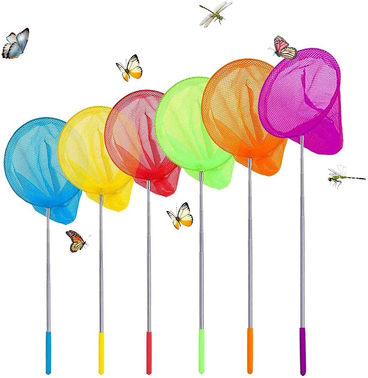 6 Colors Butterfly Net Fishing Net Pond Net with Extendable handle for Catching Bugs Insect Small Fish Outdoor Garden Activities