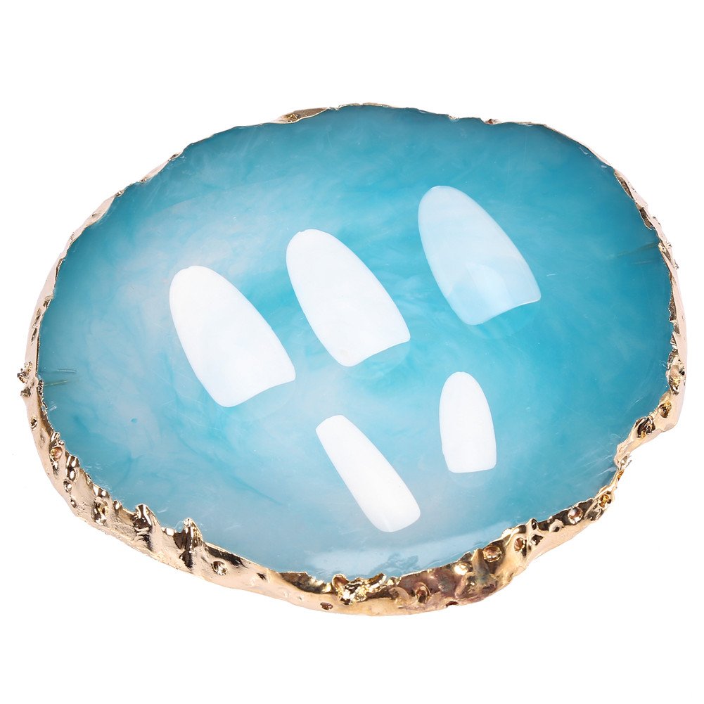 Qkiss Natural Resin Stone Nail Art Plate Gel Polish Holder Drawing Color Palette Nail Art Display(Blue)