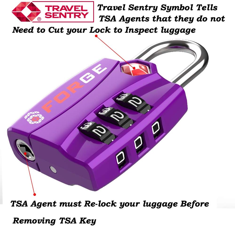  | Forge TSA Luggage Combination Lock - Open Alert Indicator, Easy Read Dials, Alloy Body- Ideal for Travel, Lockers, Bags (Black 4Pk) | Luggage Locks