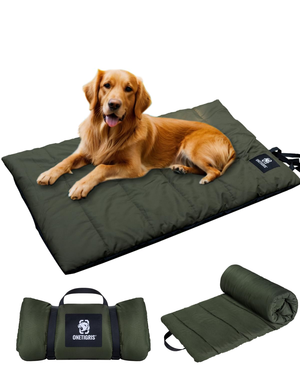 OneTigris Dog Bed Travel Large, Portable Dog Bed Camping for Washable Durable Oxford Portable Sleeping Mats for Car Crate Sofa also For Indoor Outdoor Camping Travel Green (M)