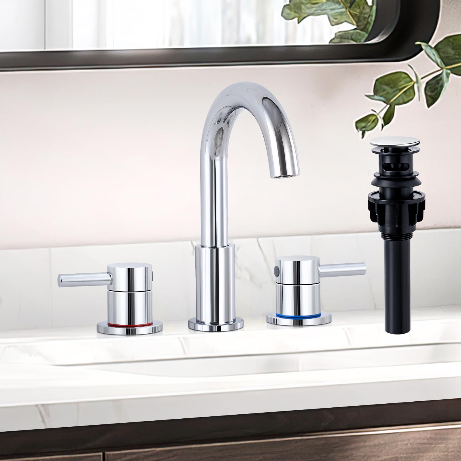 KZH Bathroom Faucets for Sink 3 Hole 8 inch Chrome, Bathroom Sink ...